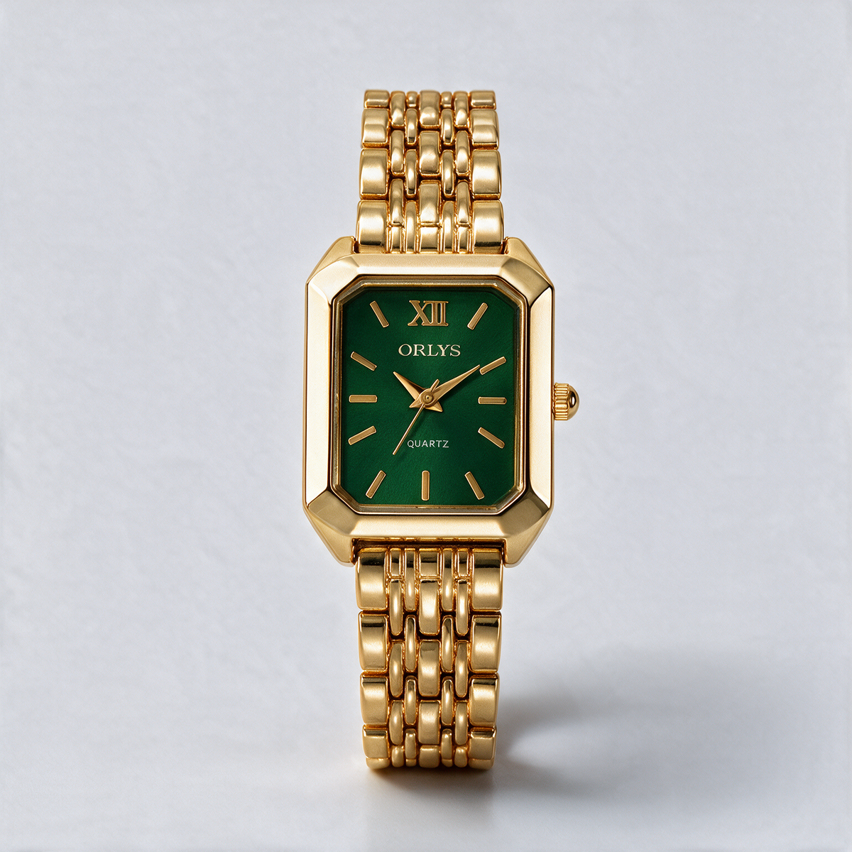 Orlys Elina – Rechteckige Damenuhr | Variante: Gold / Grün | 1.png