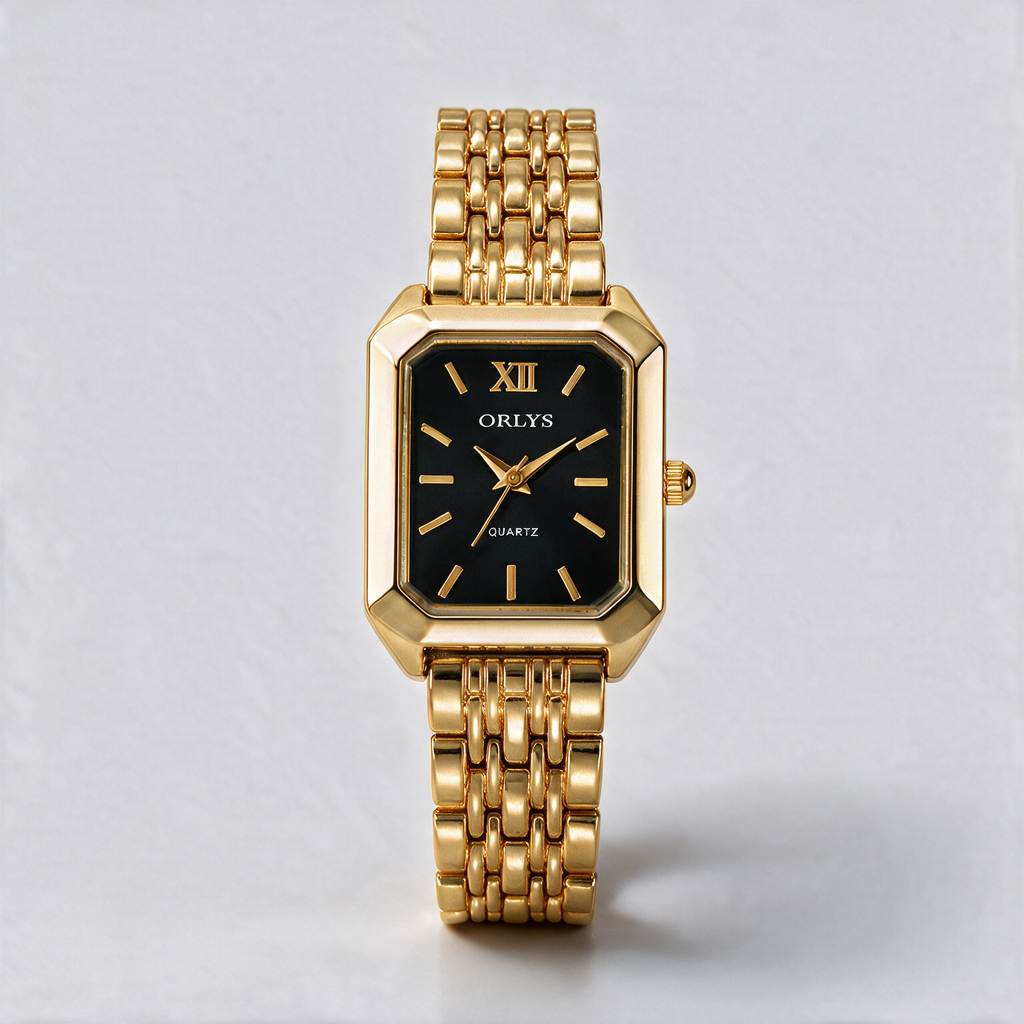 Orlys Elina – Rechteckige Damenuhr | Variante: Gold / Schwarz | 1.png