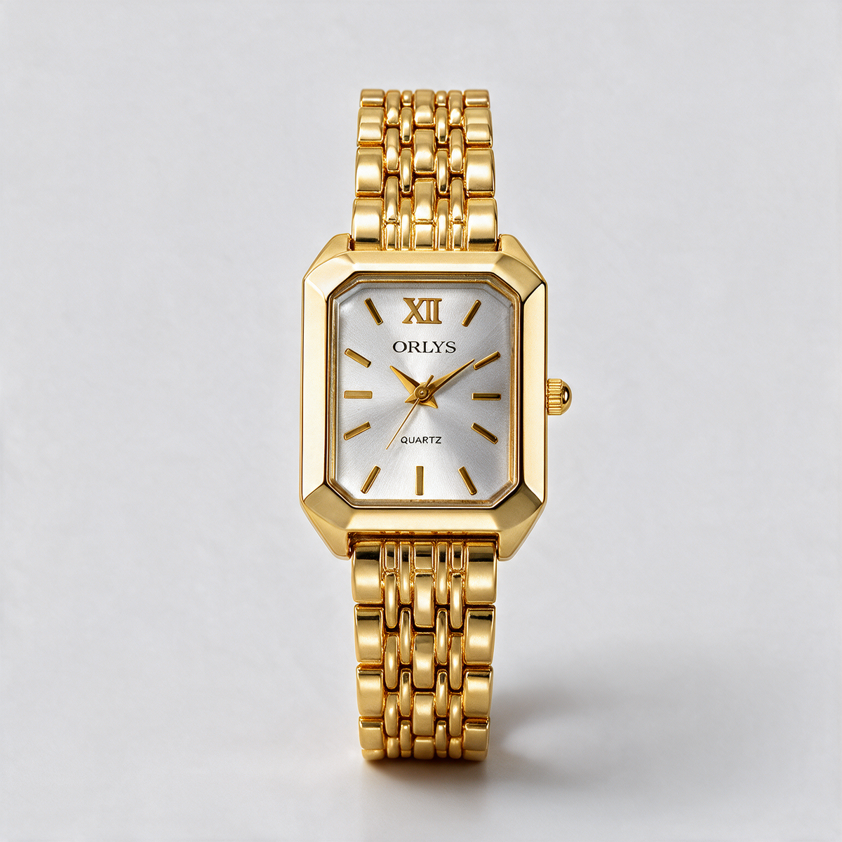 Orlys Elina – Rechteckige Damenuhr | Variante: Gold / Weiß | 1.png